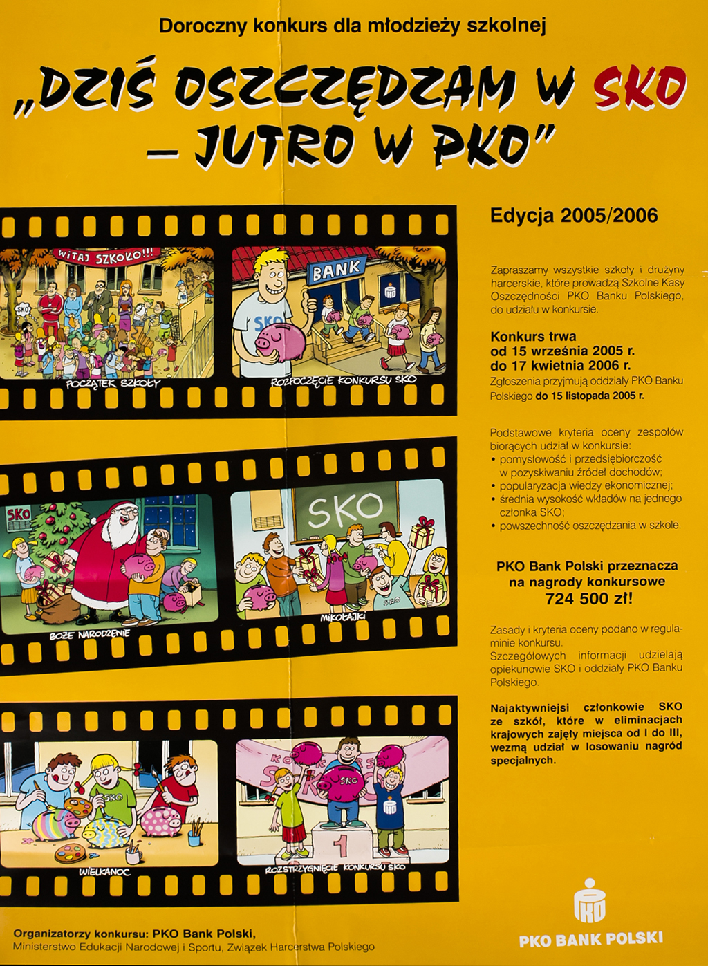 Autorami plakatów konkursu "Dziś oszczędzam w SKO - jutro w PKO" byli czołowi polscy rysownicy i graficy. Plakat Tomasza Lwa Leśniaka - autora postaci Jeża Jerzego
