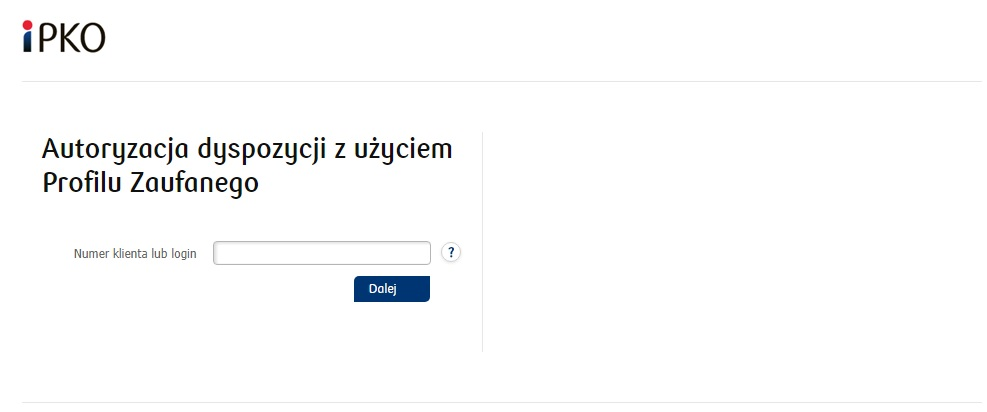 Jeśli wybrałeś PKO Bank Polski, to w kolejnym okienku zostaniesz poproszony o podanie numeru klienta lub loginu: