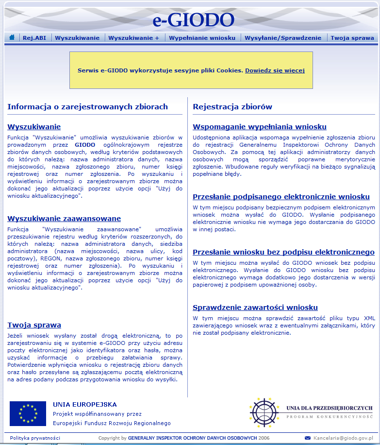 Wybierz i kliknij Rejestr Zbiorów Danych Osobowych 