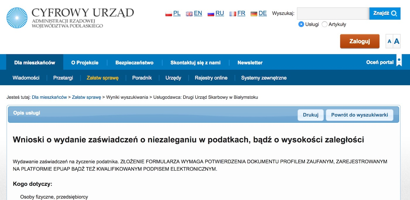 Zaświadczenie o niezaleganiu w podatkach