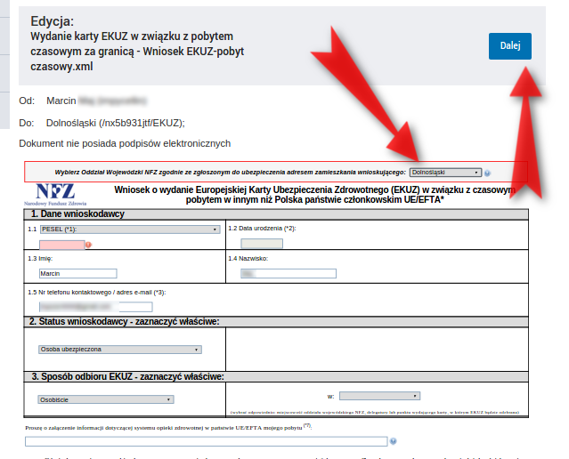 Wniosek o EKUZ przez internet
