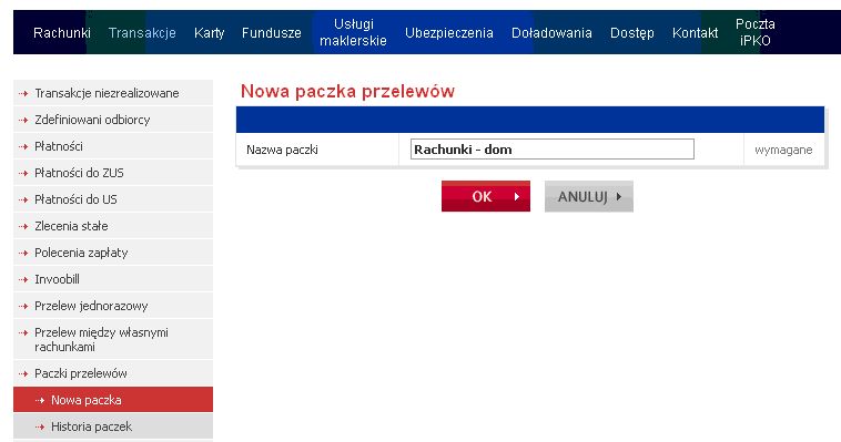 Paczki przelewów - w iPKO