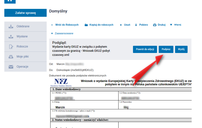 Wniosek o EKUZ przez internet