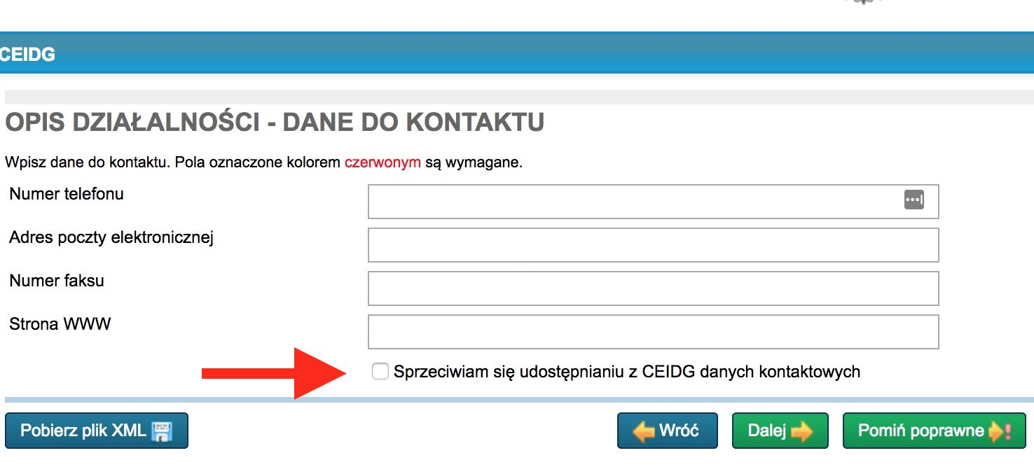 Opis działalności - dane do kontaktu