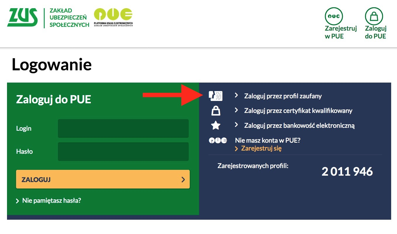 Logowanie do PUE ZUS przez bankowość elektroniczną 