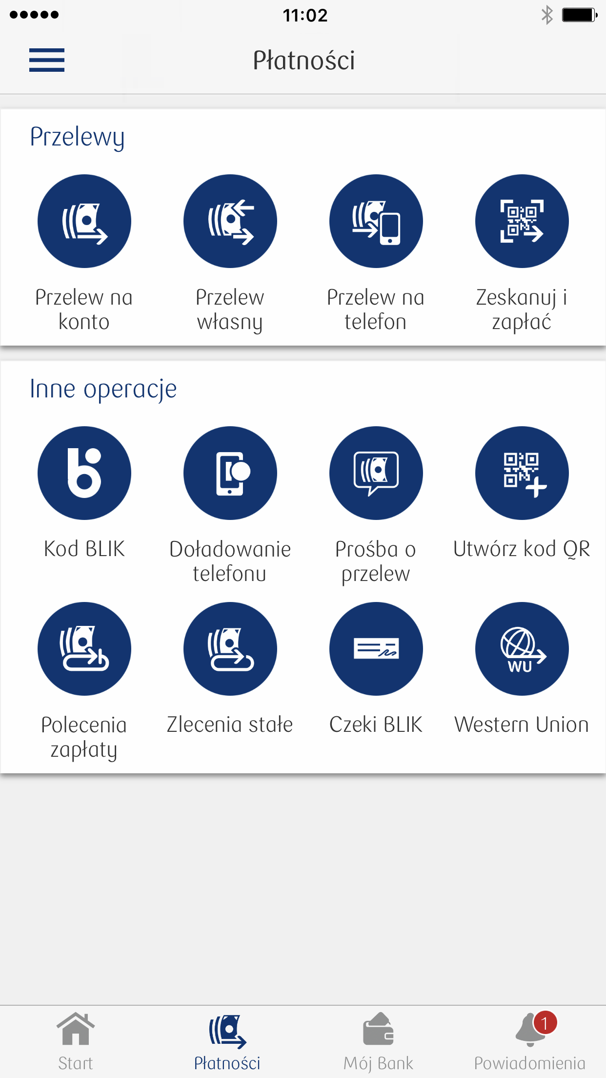 Aplikacja IKO – przelewy i inne operacje w sekcji Płatności w iPhone