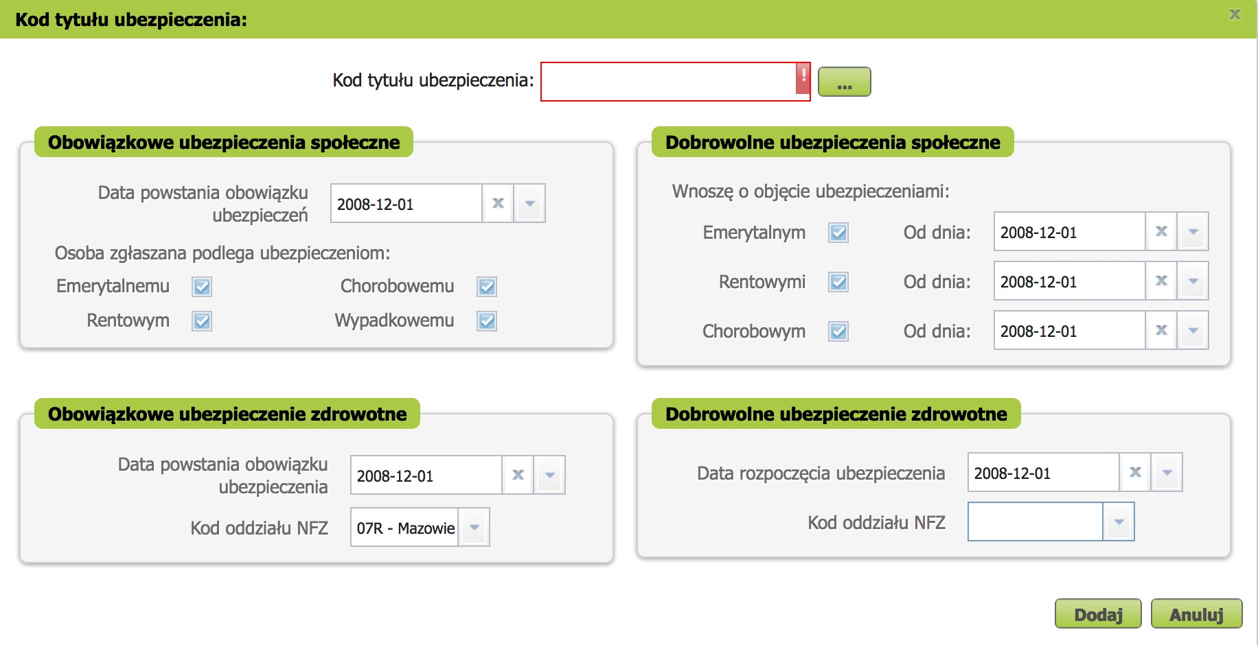 Kod tytułu ubezpieczenia