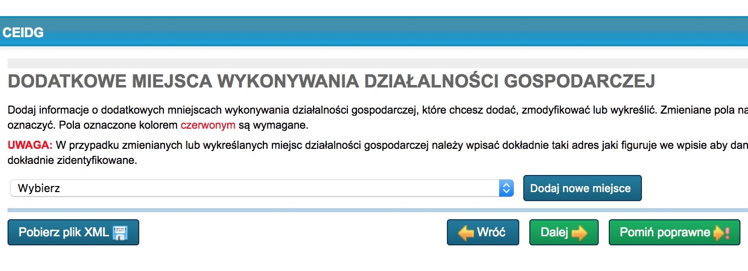 Dodatkowe miejsce wykonywania działalności gospodarczej