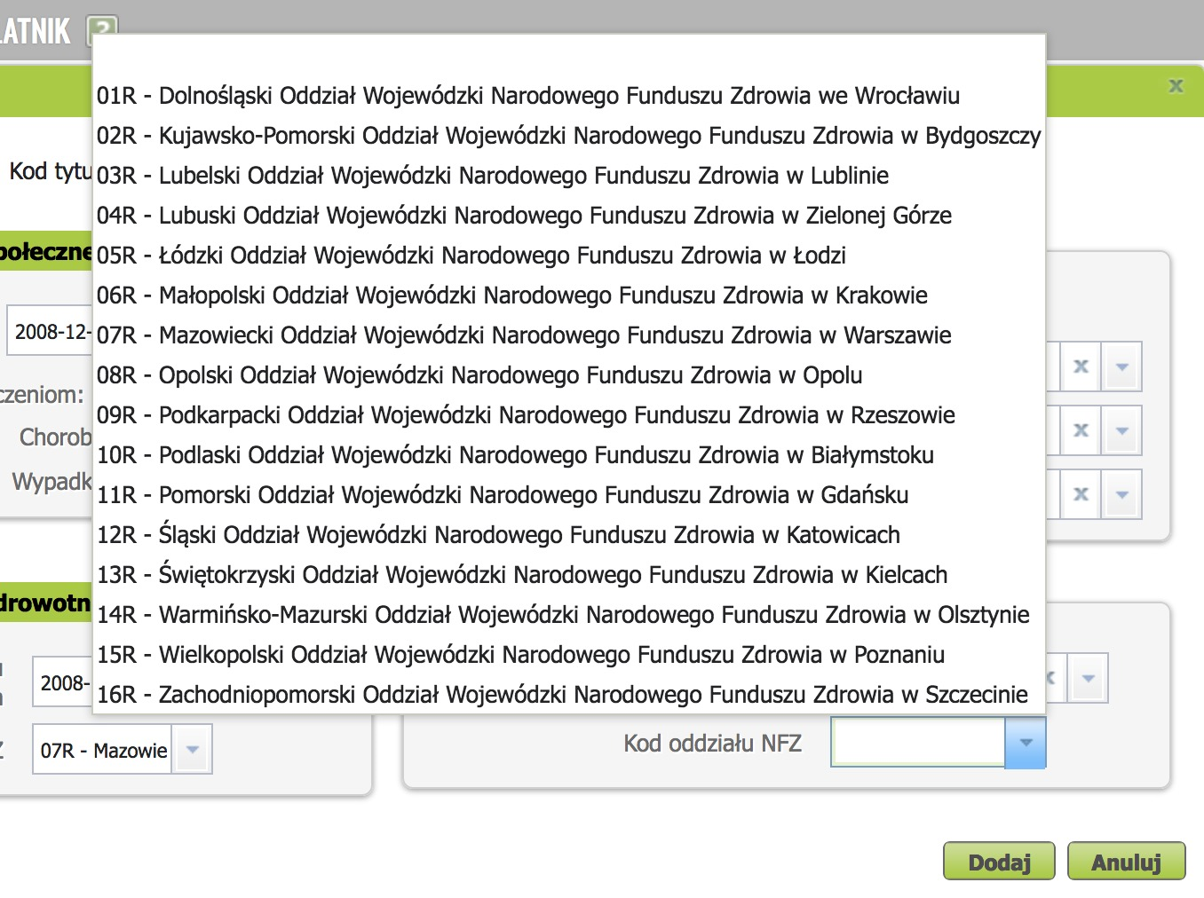 Kod oddziału NFZ