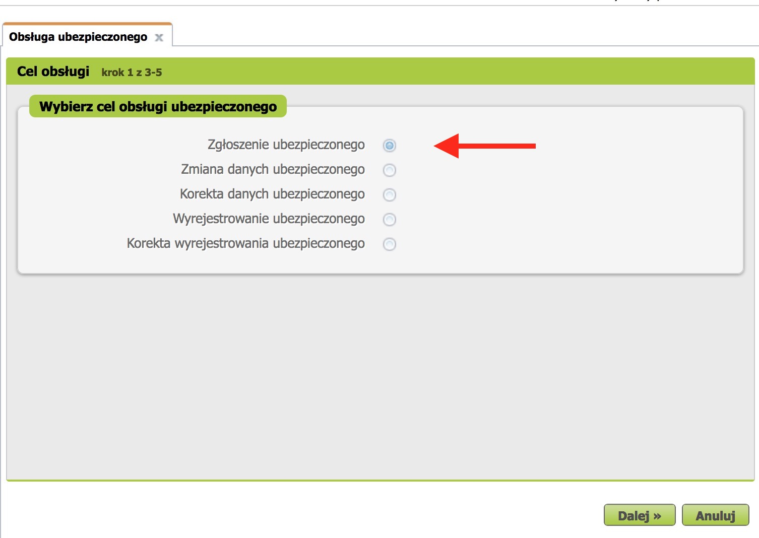 Zgłoszenie ubezpieczonego