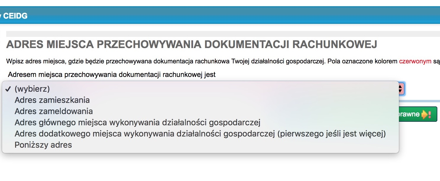 Adres miejsca przechowywania dokumentacji rachunkowej