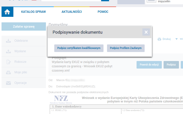 Wniosek o EKUZ przez internet