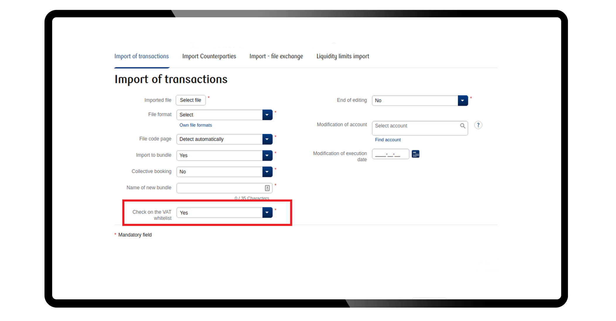 Import of transactions